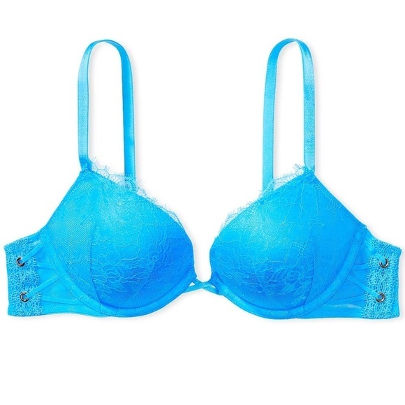 Brand New Victoria’s Secret Bombshell Rose Lace & Grommet Push-Up Bra Capri Blue - Picture 2 of 15